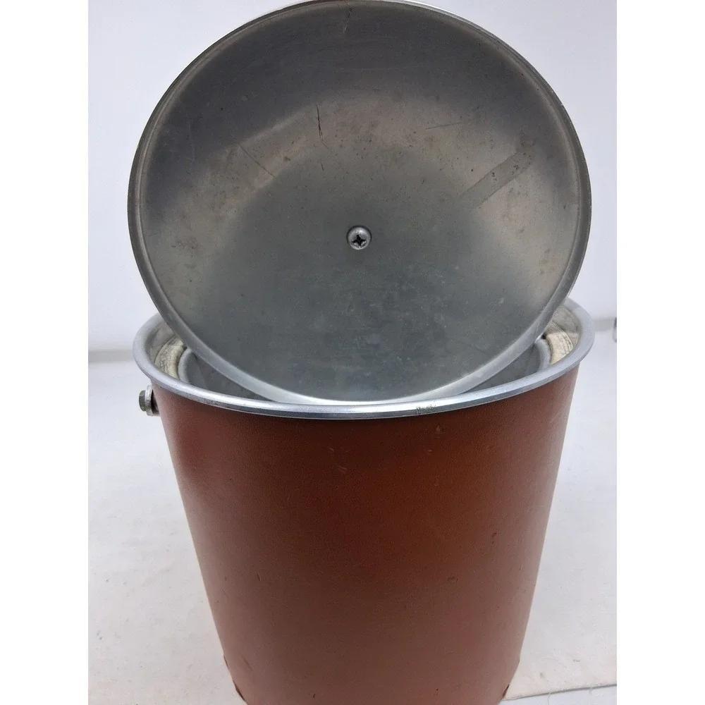 Vintage Regal Ware Mid Century Modern Brown Vinyl Aluminum Ice Bucket. P